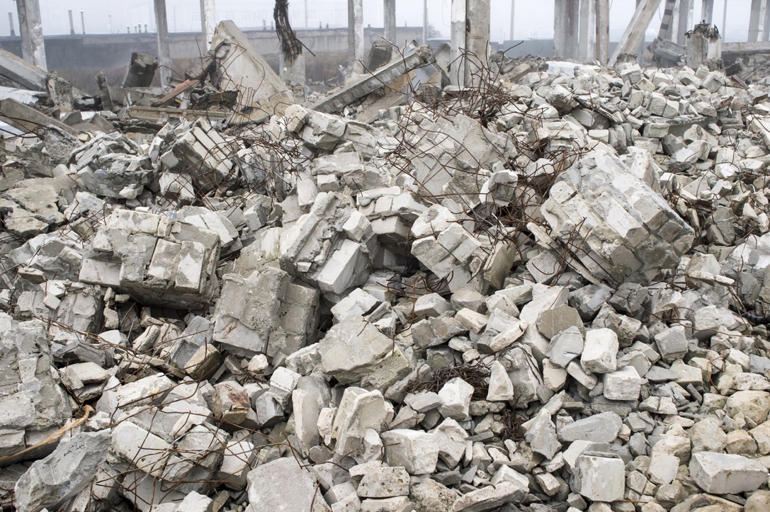 cement concrete debris in a pile in a construction zone