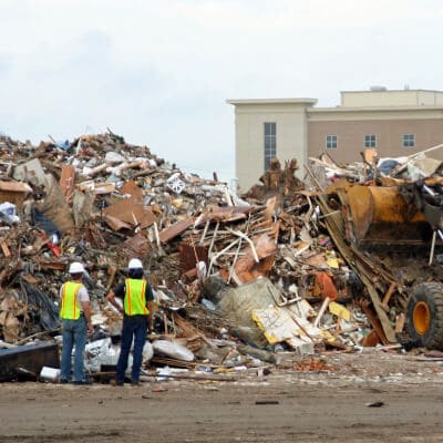 Pile of construction debris after demolition